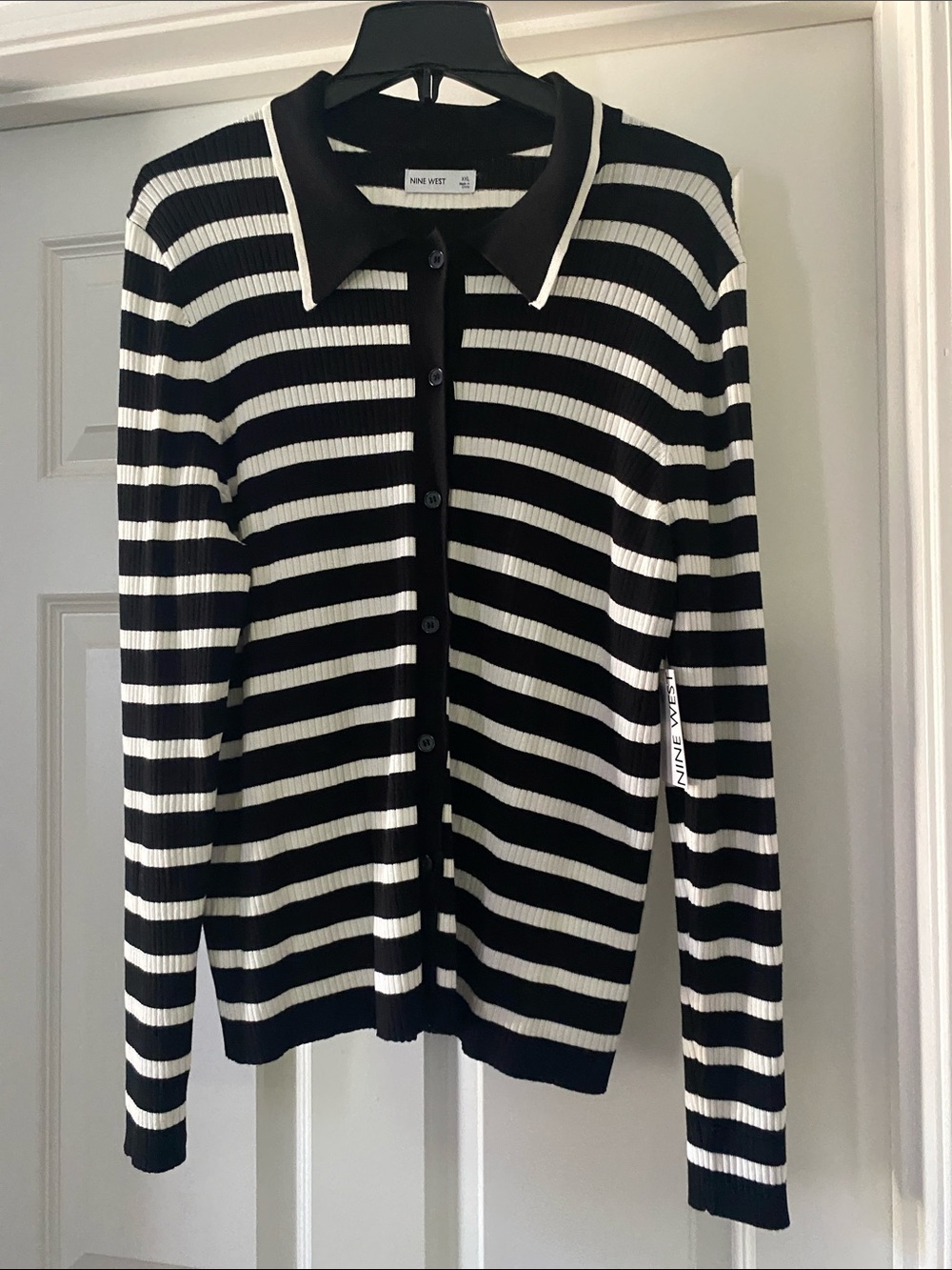 NWT Nine West Black & White Striped Cardigan Sweater
